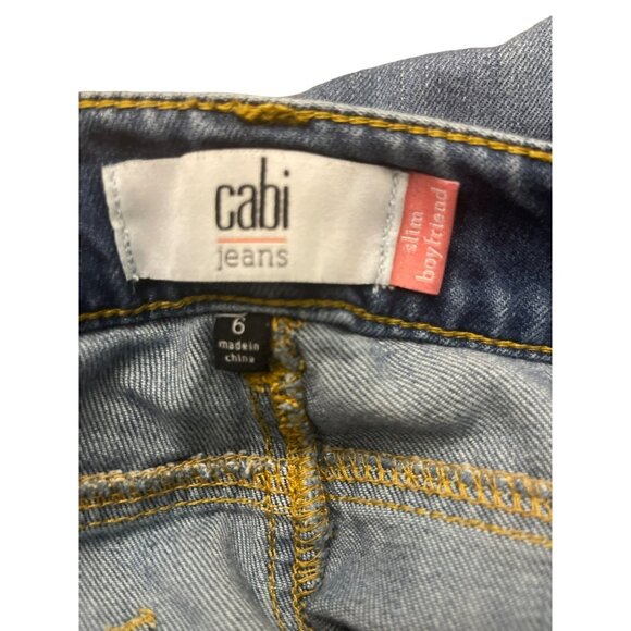 CAbi 5165 Slim Boyfriend Distressed Stretch Jeans Size 6 Distressed Blue Boho - Picture 3 of 4